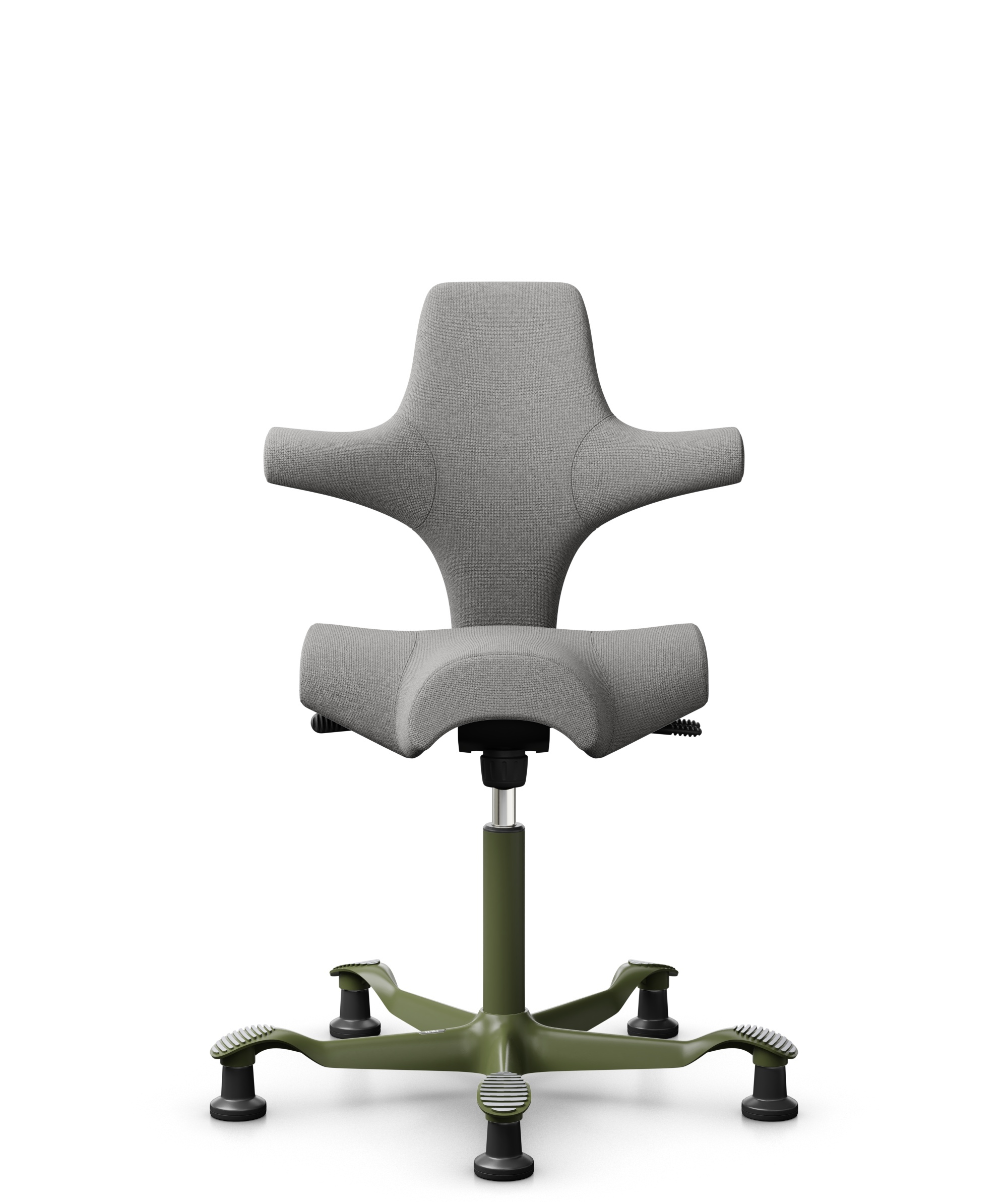 HÅG Capisco 8106 - Cura Loop (Gabriel) - Gerecycled Polyester - CLP60110 Light grey - Framekleur - Moss Grey - Gasveer - 265 mm (Zithoogte 53-79cm) - Vloercontact - Glijdoppen - Voetenring - Nee, geen voetenring - Voetster - Nee, voetster in framekleur - 1