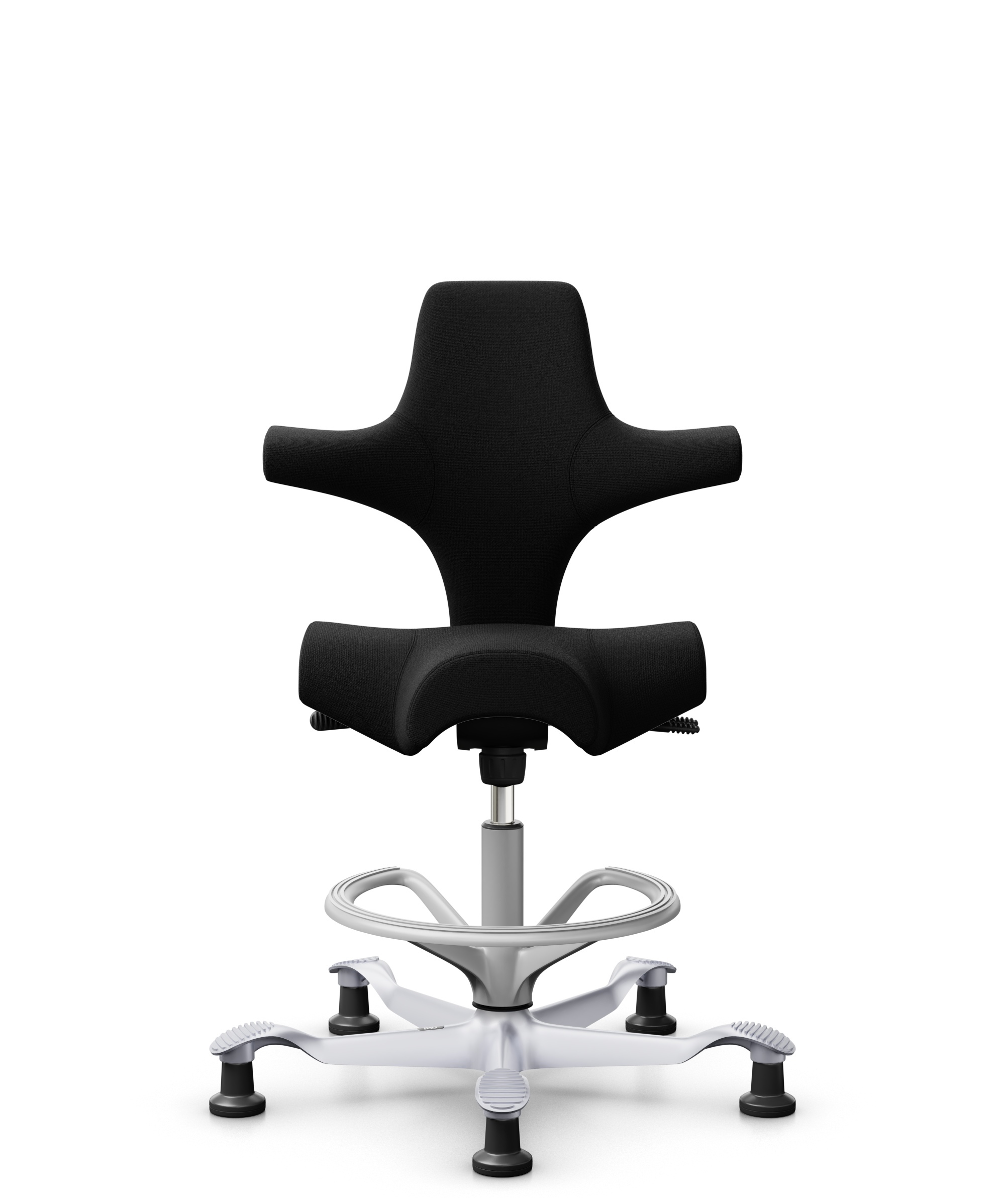 HÅG Capisco 8106 - Cura Loop (Gabriel) - Gerecycled Polyester - CLP60999 Black - Framekleur - Zilver - Gasveer - 200 mm (Zithoogte 46-64cm) - Vloercontact - Glijdoppen - Voetenring - Ja, in framekleur - Voetster - Nee, voetster in framekleur - 1