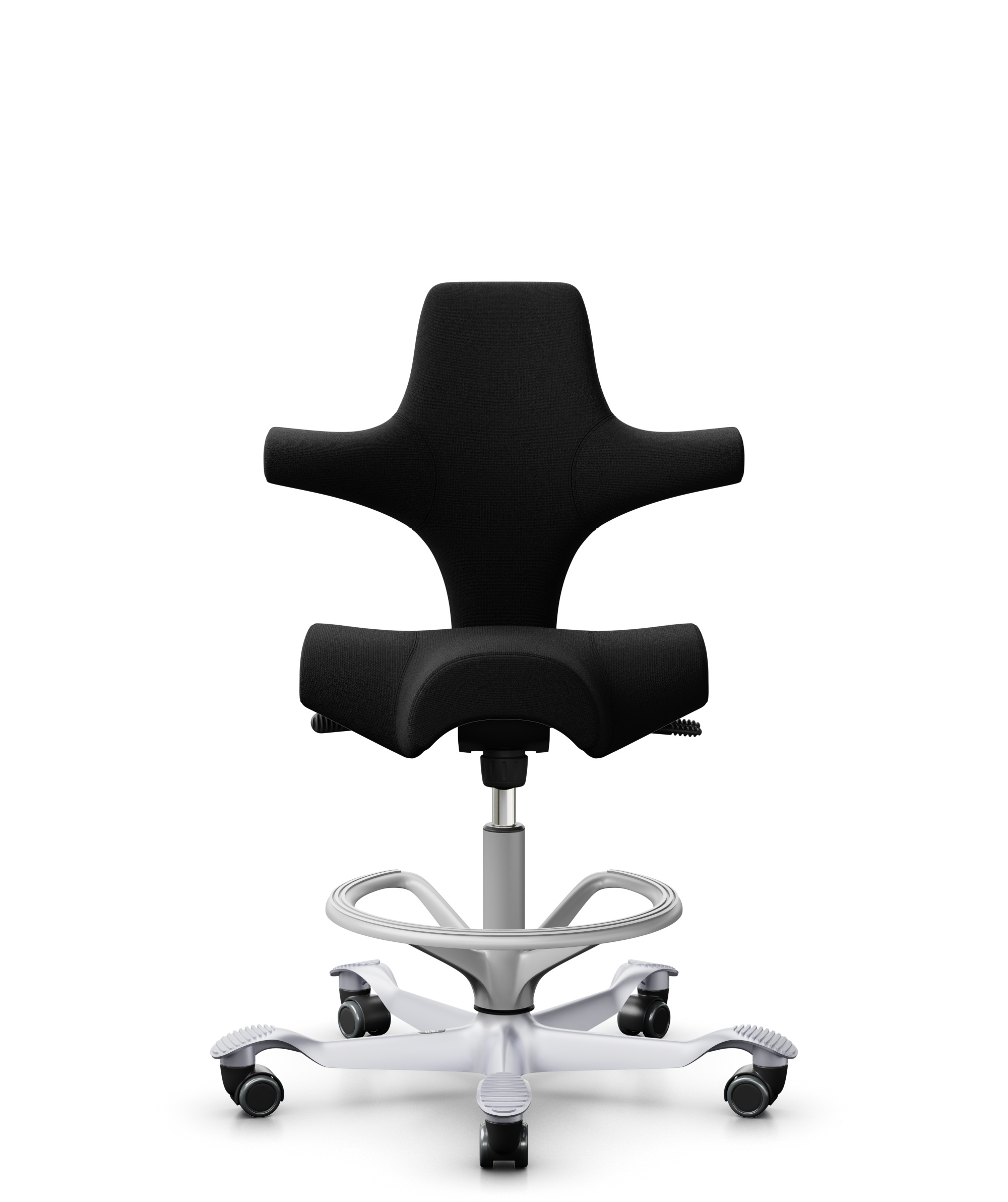 HÅG Capisco 8106 - Cura Loop (Gabriel) - Gerecycled Polyester - CLP60999 Black - Framekleur - Zilver - Gasveer - 265 mm (Zithoogte 53-79cm) - Vloercontact - Harde wielen t.b.v. zachte vloeren - Voetenring - Ja, in framekleur - Voetster - Nee, voetster ... - 1