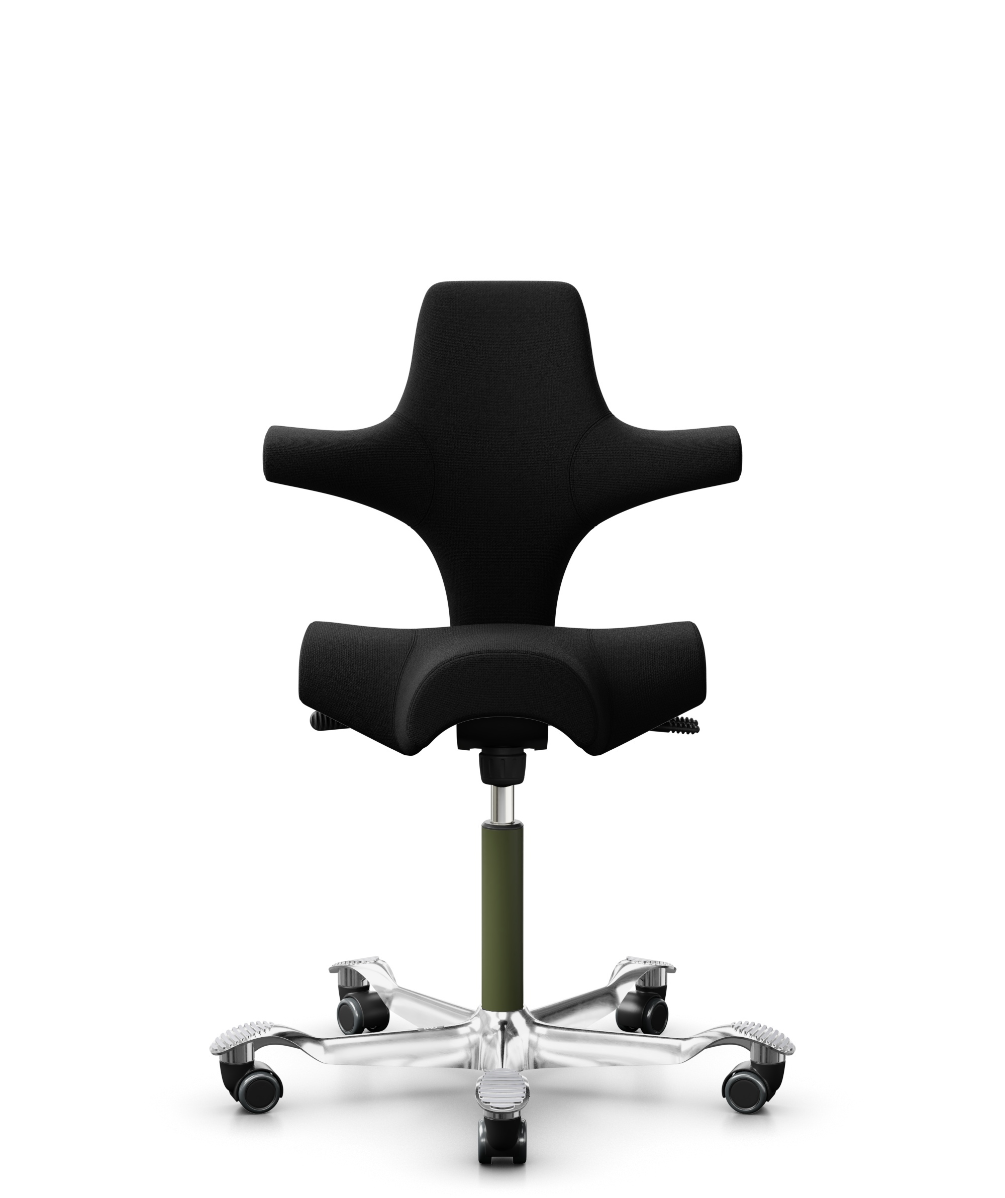 HÅG Capisco 8106 - Cura Loop (Gabriel) - Gerecycled Polyester - CLP60999 Black - Framekleur - Moss Grey - Gasveer - 150 mm (Zithoogte 40-55cm) - Vloercontact - Harde wielen t.b.v. zachte vloeren - Voetenring - Nee, geen voetenring - Voetster - Ja, voet... - 1