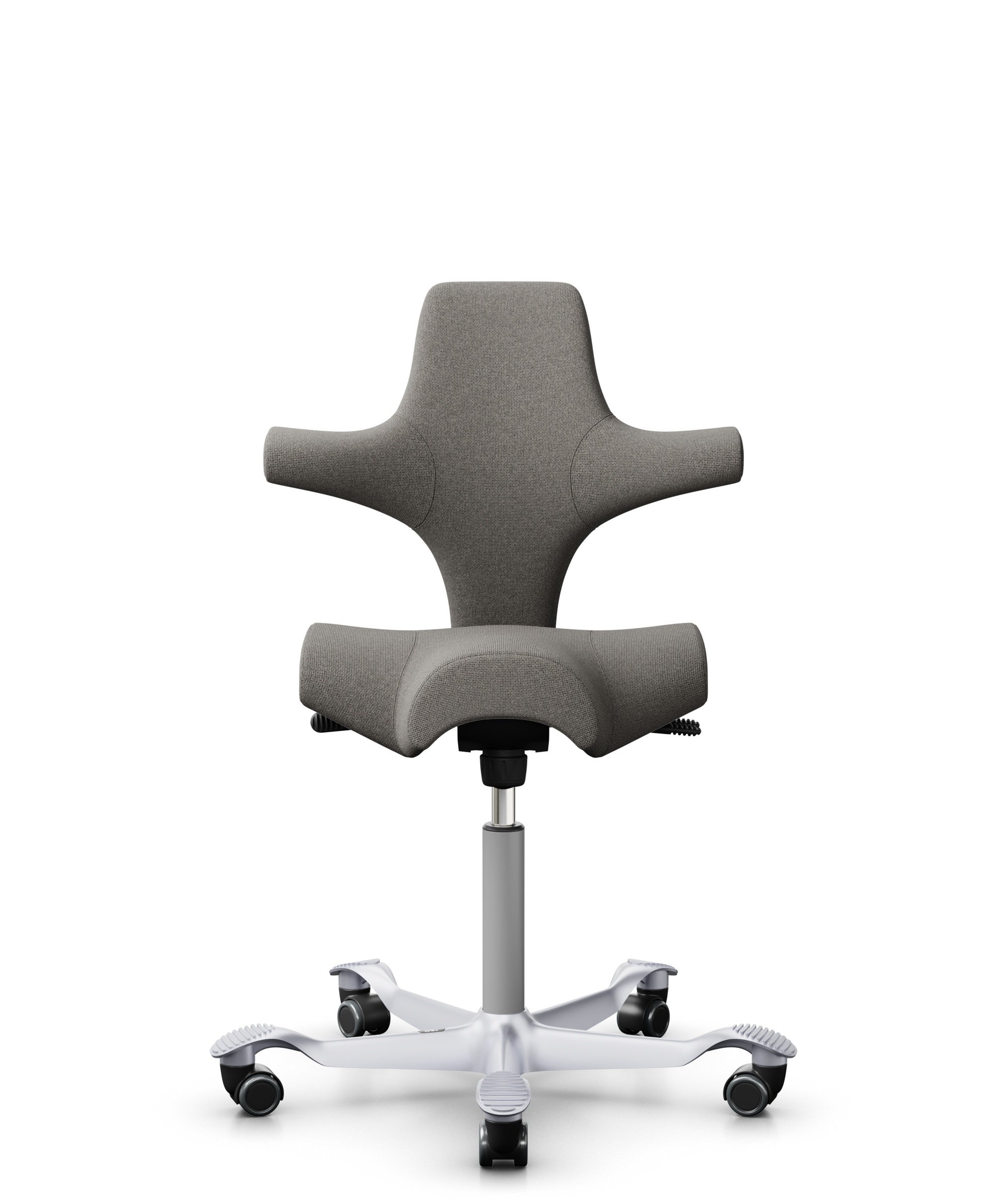 HÅG Capisco 8106 - Cura Loop (Gabriel) - Gerecycled Polyester - CLP61168 Beige-grey - Framekleur - Zilver - Gasveer - 265 mm (Zithoogte 53-79cm) - Vloercontact - Harde wielen t.b.v. zachte vloeren - Voetenring - Nee, geen voetenring - Voetster - Nee, v... - 1