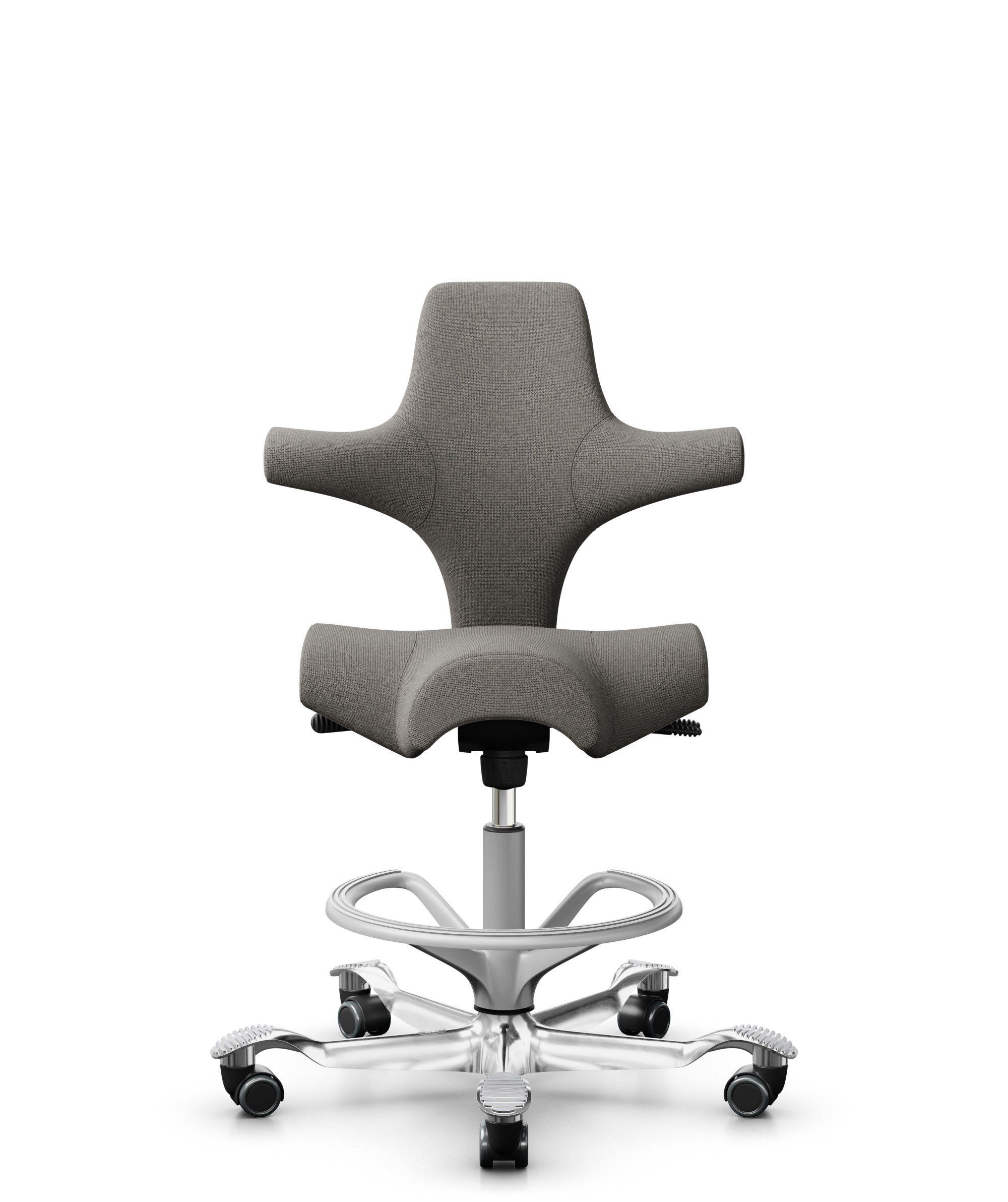 HÅG Capisco 8106 - Cura Loop (Gabriel) - Gerecycled Polyester - CLP61168 Beige-grey - Framekleur - Zilver - Gasveer - 265 mm (Zithoogte 53-79cm) - Vloercontact - Zachte wielen t.b.v. harde vloeren - Voetenring - Ja, in framekleur - Voetster - Ja, voets... - 1