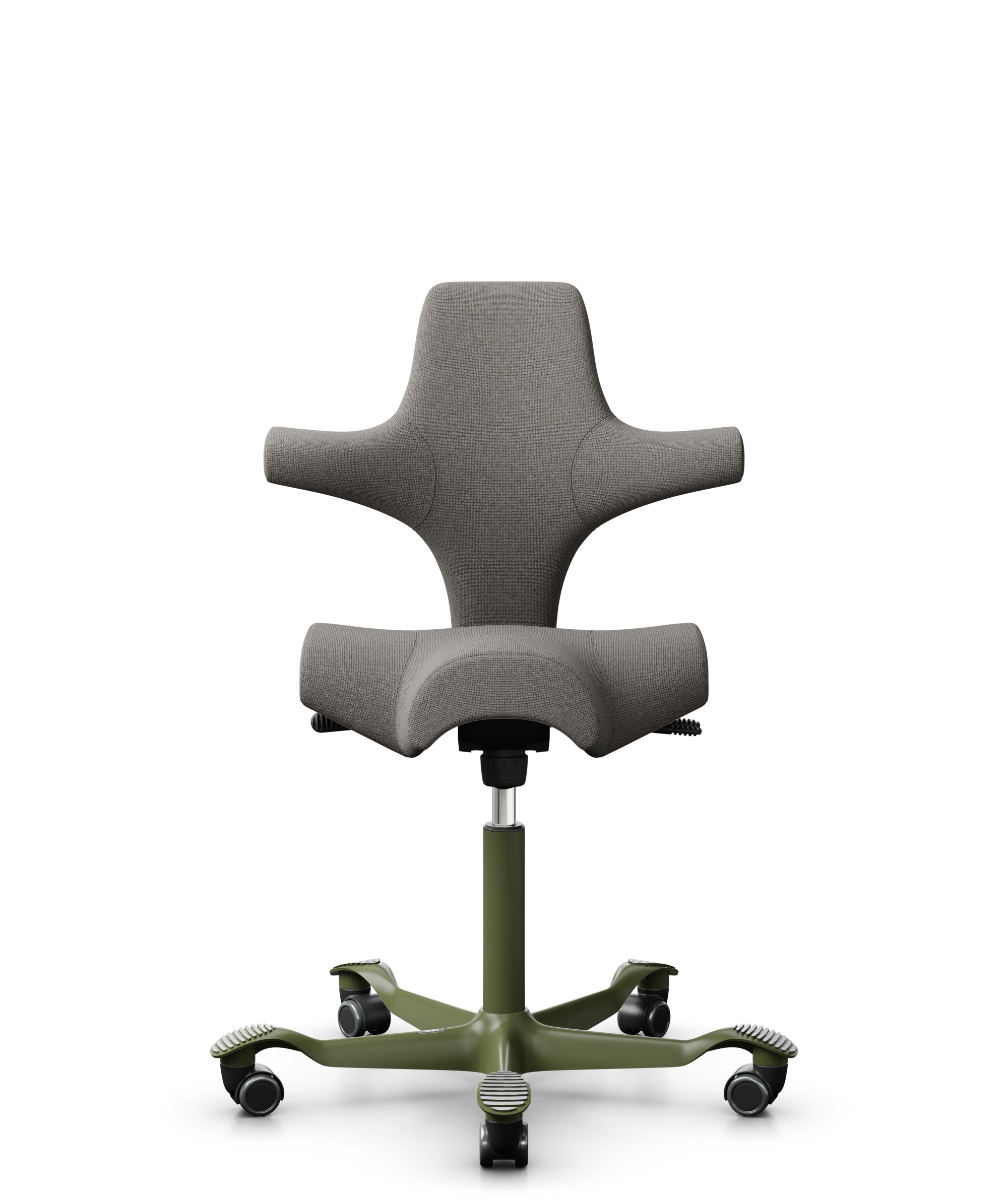 HÅG Capisco 8106 - Cura Loop (Gabriel) - Gerecycled Polyester - CLP61168 Beige-grey - Framekleur - Moss Grey - Gasveer - 265 mm (Zithoogte 53-79cm) - Vloercontact - Zachte wielen t.b.v. harde vloeren - Voetenring - Nee, geen voetenring - Voetster - Nee... - 1