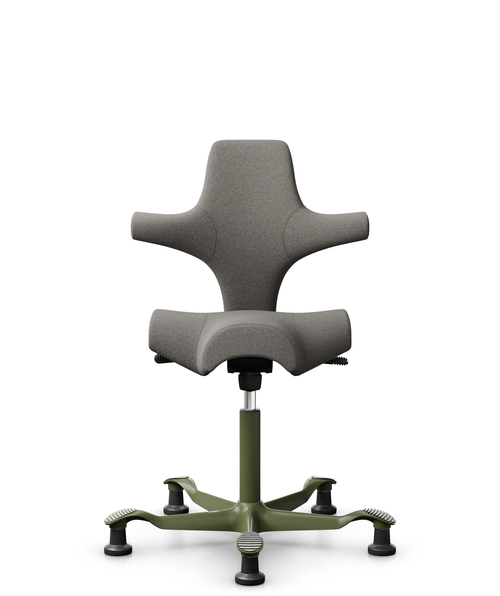 HÅG Capisco 8106 - Cura Loop (Gabriel) - Gerecycled Polyester - CLP61168 Beige-grey - Framekleur - Moss Grey - Gasveer - 265 mm (Zithoogte 53-79cm) - Vloercontact - Glijdoppen - Voetenring - Nee, geen voetenring - Voetster - Nee, voetster in framekleur - 1