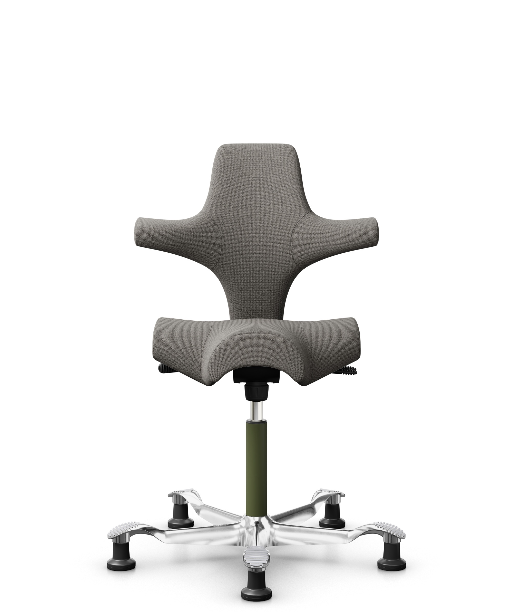 HÅG Capisco 8106 - Cura Loop (Gabriel) - Gerecycled Polyester - CLP61168 Beige-grey - Framekleur - Moss Grey - Gasveer - 265 mm (Zithoogte 53-79cm) - Vloercontact - Glijdoppen - Voetenring - Nee, geen voetenring - Voetster - Ja, voetster in gepolijst a... - 1