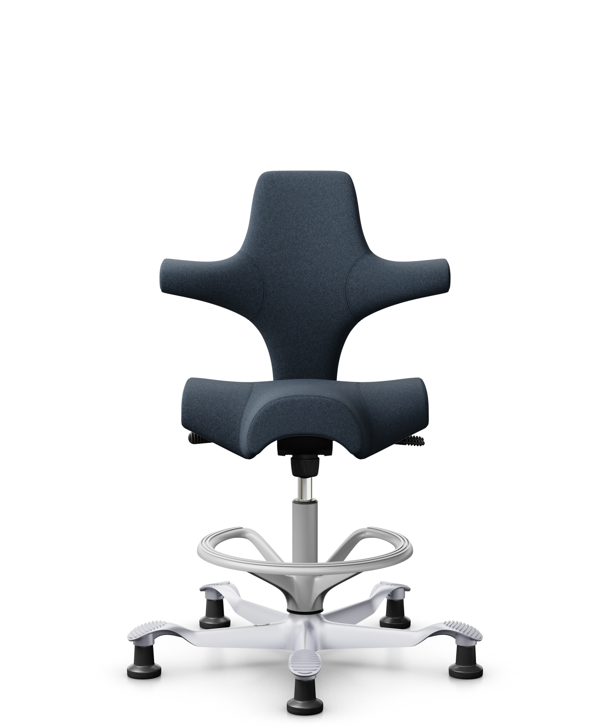 HÅG Capisco 8106 - Cura Loop (Gabriel) - Gerecycled Polyester - CLP66165 Blue - Framekleur - Zilver - Gasveer - 200 mm (Zithoogte 46-64cm) - Vloercontact - Glijdoppen - Voetenring - Ja, in framekleur - Voetster - Nee, voetster in framekleur - 1