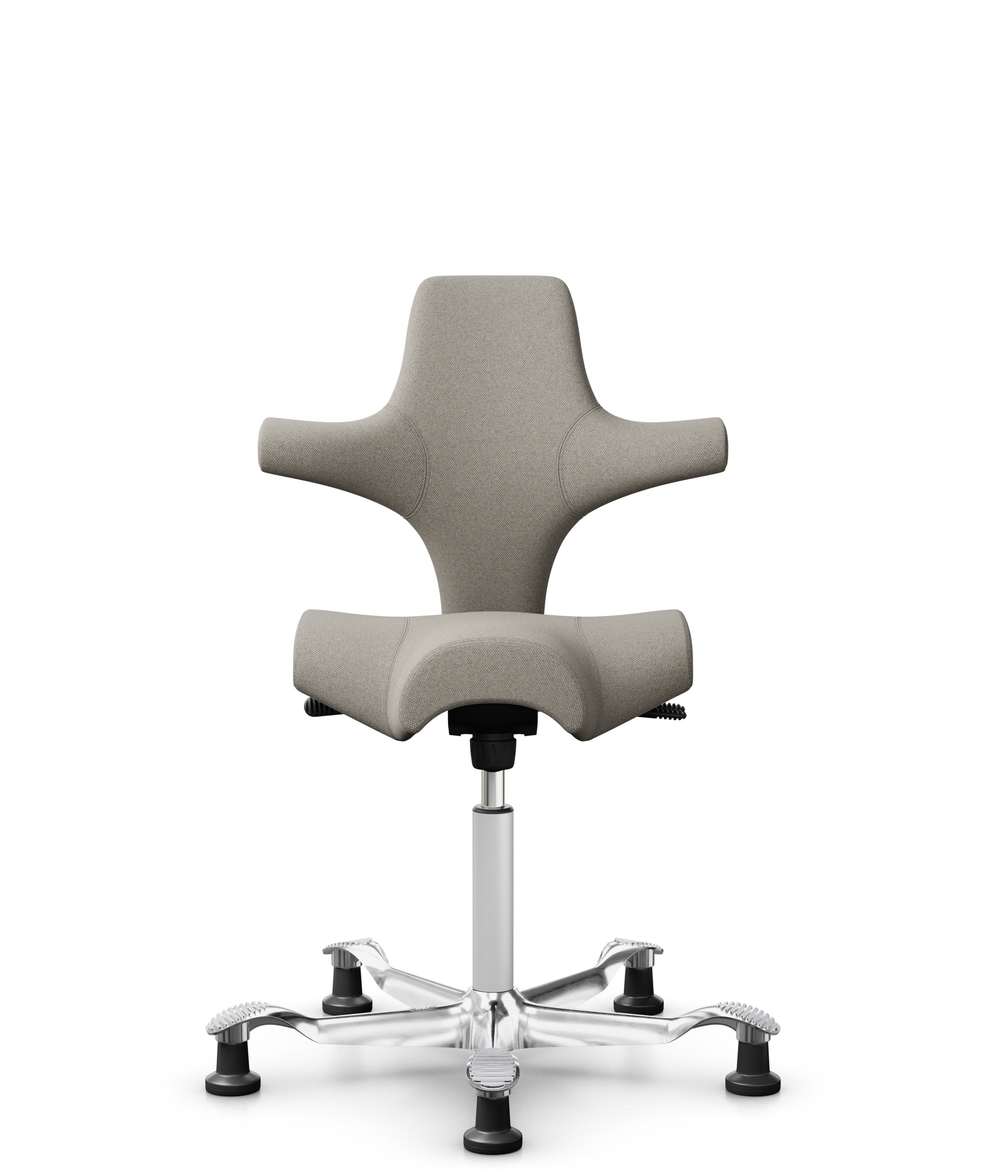 HÅG Capisco 8106 - Mainline Flax (Camira) - Wol / Vlas - MLF002 Beige-Grey - Framekleur - Wit - Gasveer - 265 mm (Zithoogte 53-79cm) - Vloercontact - Glijdoppen - Voetenring - Nee, geen voetenring - Voetster - Ja, voetster in gepolijst aluminium - 1