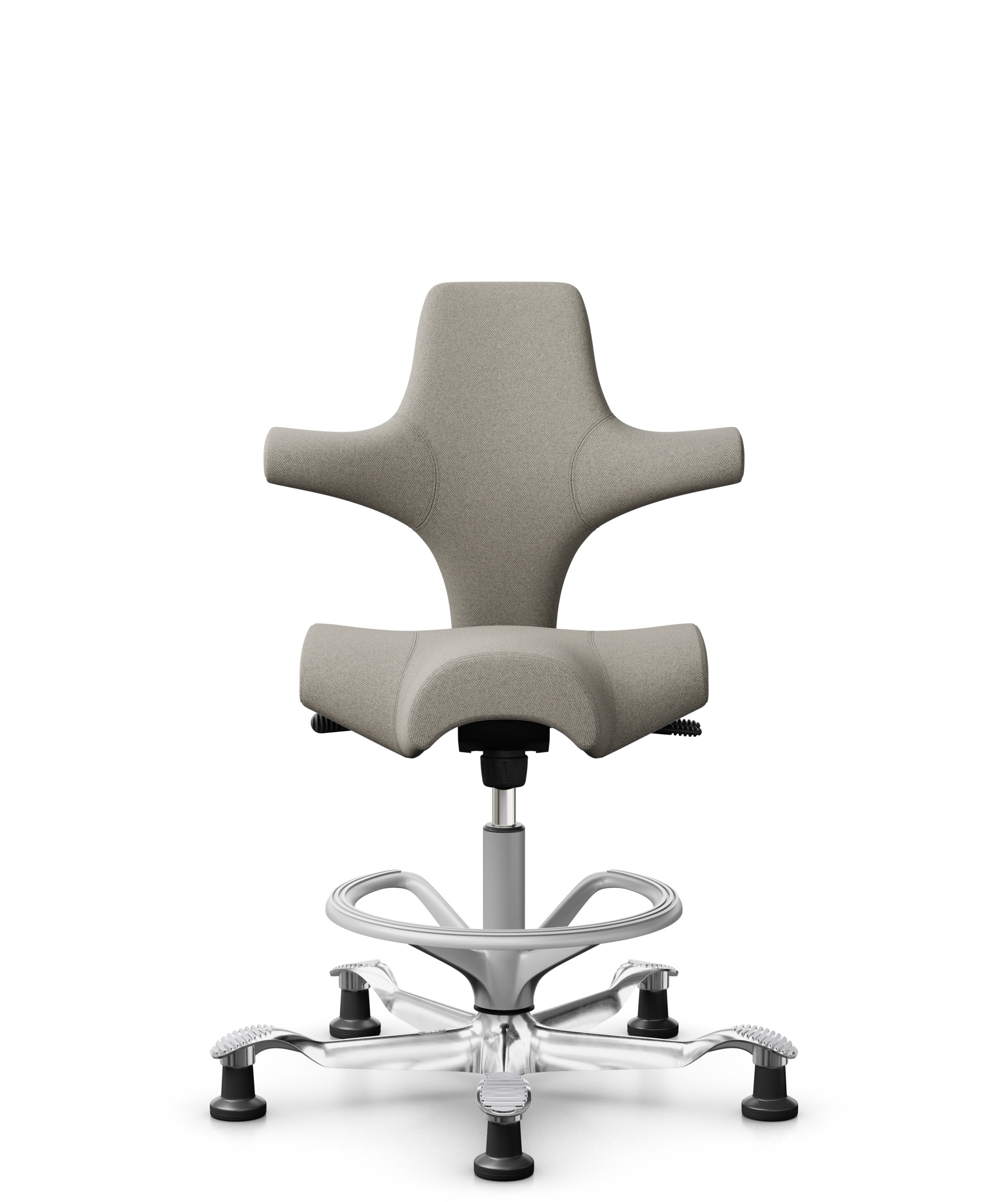 HÅG Capisco 8106 - Mainline Flax (Camira) - Wol / Vlas - MLF002 Beige-Grey - Framekleur - Zilver - Gasveer - 200 mm (Zithoogte 46-64cm) - Vloercontact - Glijdoppen - Voetenring - Ja, in framekleur - Voetster - Ja, voetster in gepolijst aluminium - 1