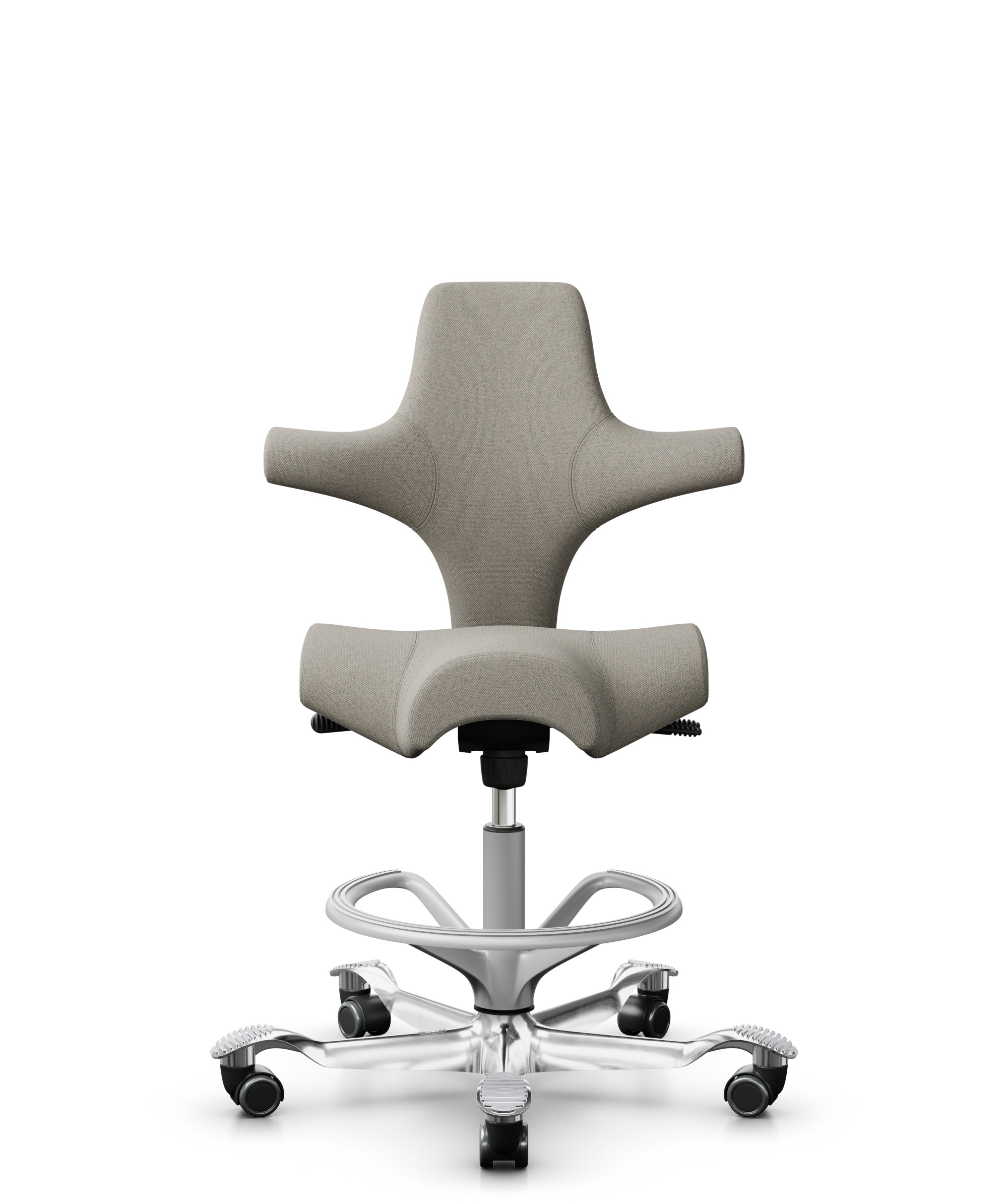 HÅG Capisco 8106 - Mainline Flax (Camira) - Wol / Vlas - MLF002 Beige-Grey - Framekleur - Zilver - Gasveer - 265 mm (Zithoogte 53-79cm) - Vloercontact - Zachte wielen t.b.v. harde vloeren - Voetenring - Ja, in framekleur - Voetster - Ja, voetster in ge... - 1