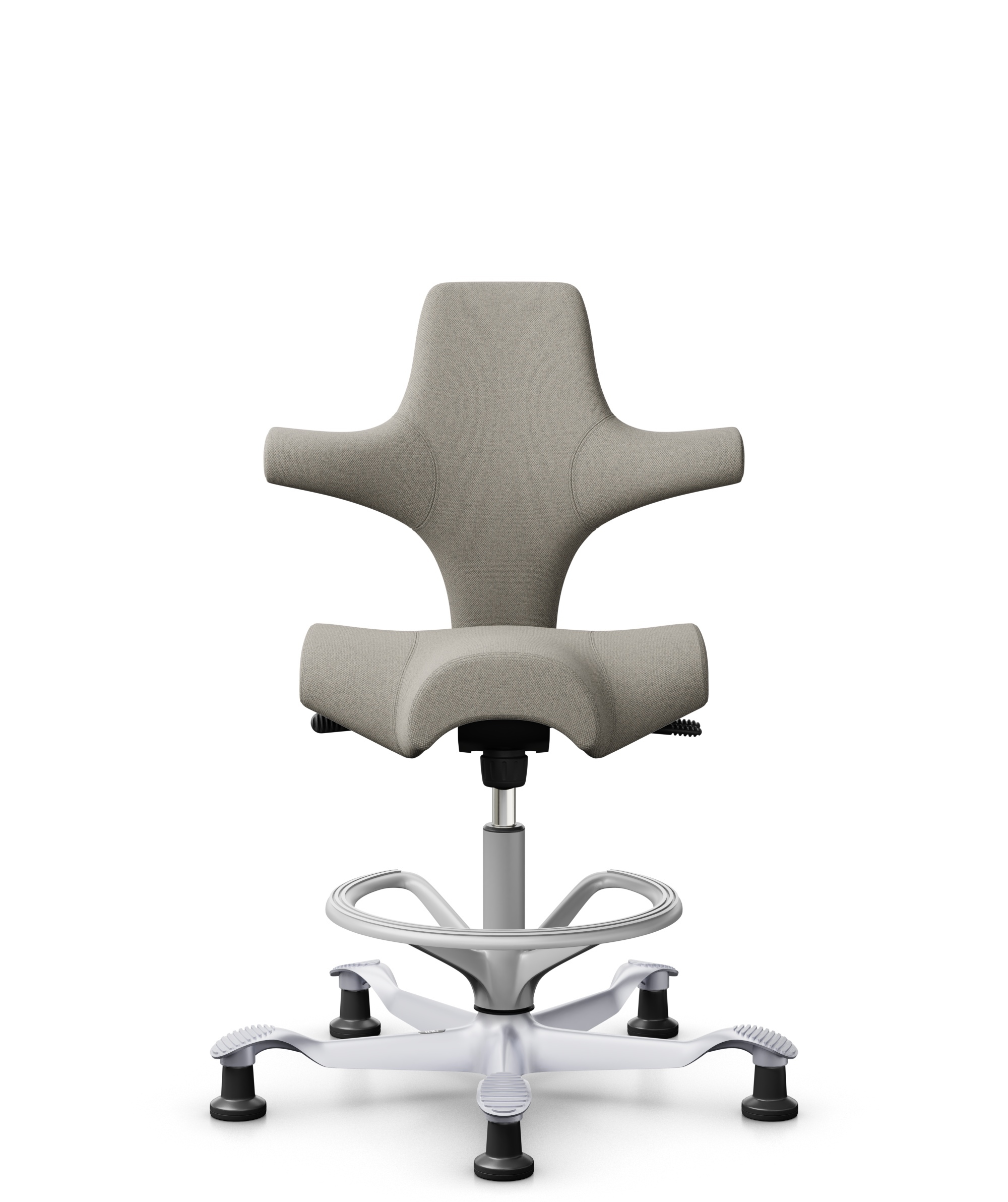 HÅG Capisco 8106 - Mainline Flax (Camira) - Wol / Vlas - MLF002 Beige-Grey - Framekleur - Zilver - Gasveer - 265 mm (Zithoogte 53-79cm) - Vloercontact - Glijdoppen - Voetenring - Ja, in framekleur - Voetster - Nee, voetster in framekleur - 1