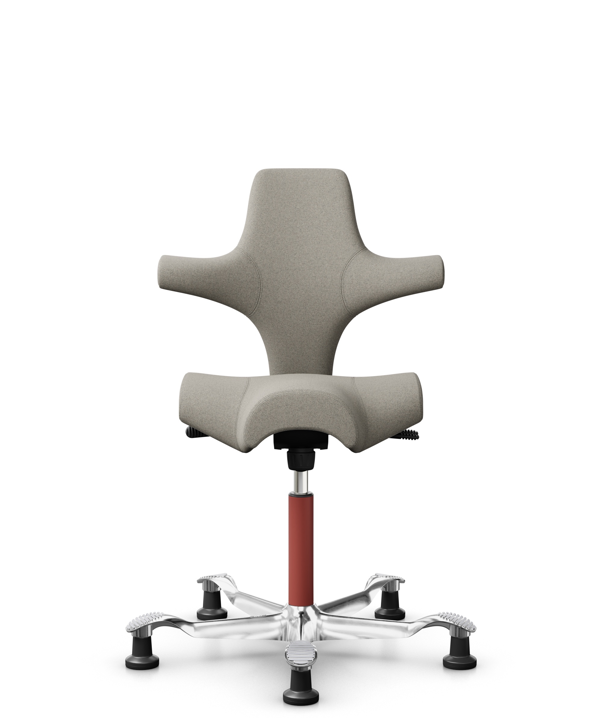 HÅG Capisco 8106 - Mainline Flax (Camira) - Wol / Vlas - MLF002 Beige-Grey - Framekleur - Blush Rose - Gasveer - 150 mm (Zithoogte 40-55cm) - Vloercontact - Glijdoppen - Voetenring - Nee, geen voetenring - Voetster - Ja, voetster in gepolijst aluminium - 1