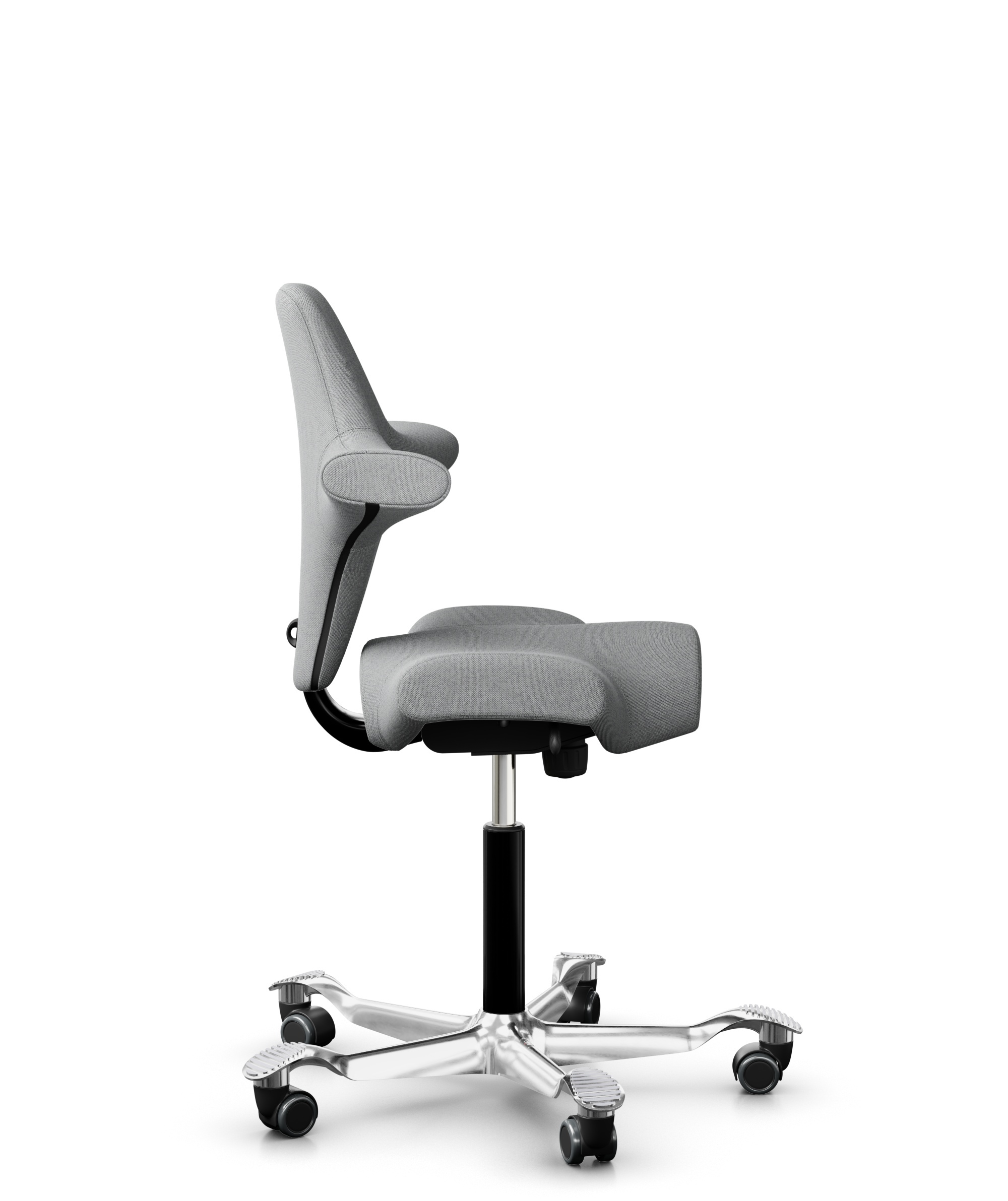 HÅG Capisco 8106 - Steelcut Trio 3 (Kvadrat) - Wol / Polyamide - STT383 - Charcoal - Framekleur - Moss Grey - Gasveer - 265 mm (Zithoogte 53-79cm) - Vloercontact - Glijdoppen - Voetenring - Ja, in framekleur - Voetster - Nee, voetster in framekleur - 1