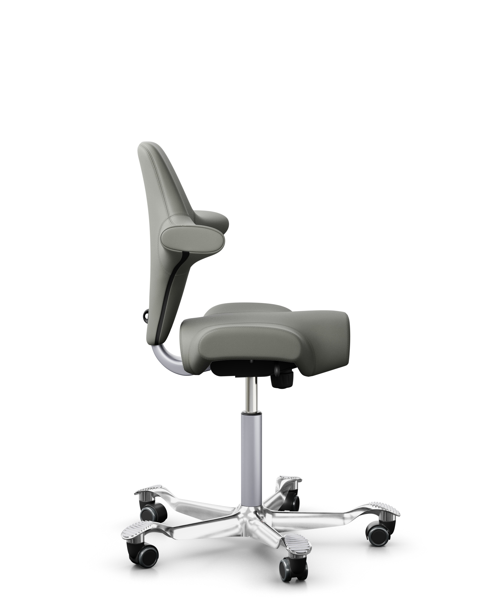 HÅG Capisco 8106 - Paloma Soft (Wollsdorf) - Semi-aniline Leder - PL55115 Warm grey - Framekleur - Zilver - Gasveer - 265 mm (Zithoogte 53-79cm) - Vloercontact - Zachte wielen t.b.v. harde vloeren - Voetenring - Nee, geen voetenring - Voetster - Ja, vo... - 1