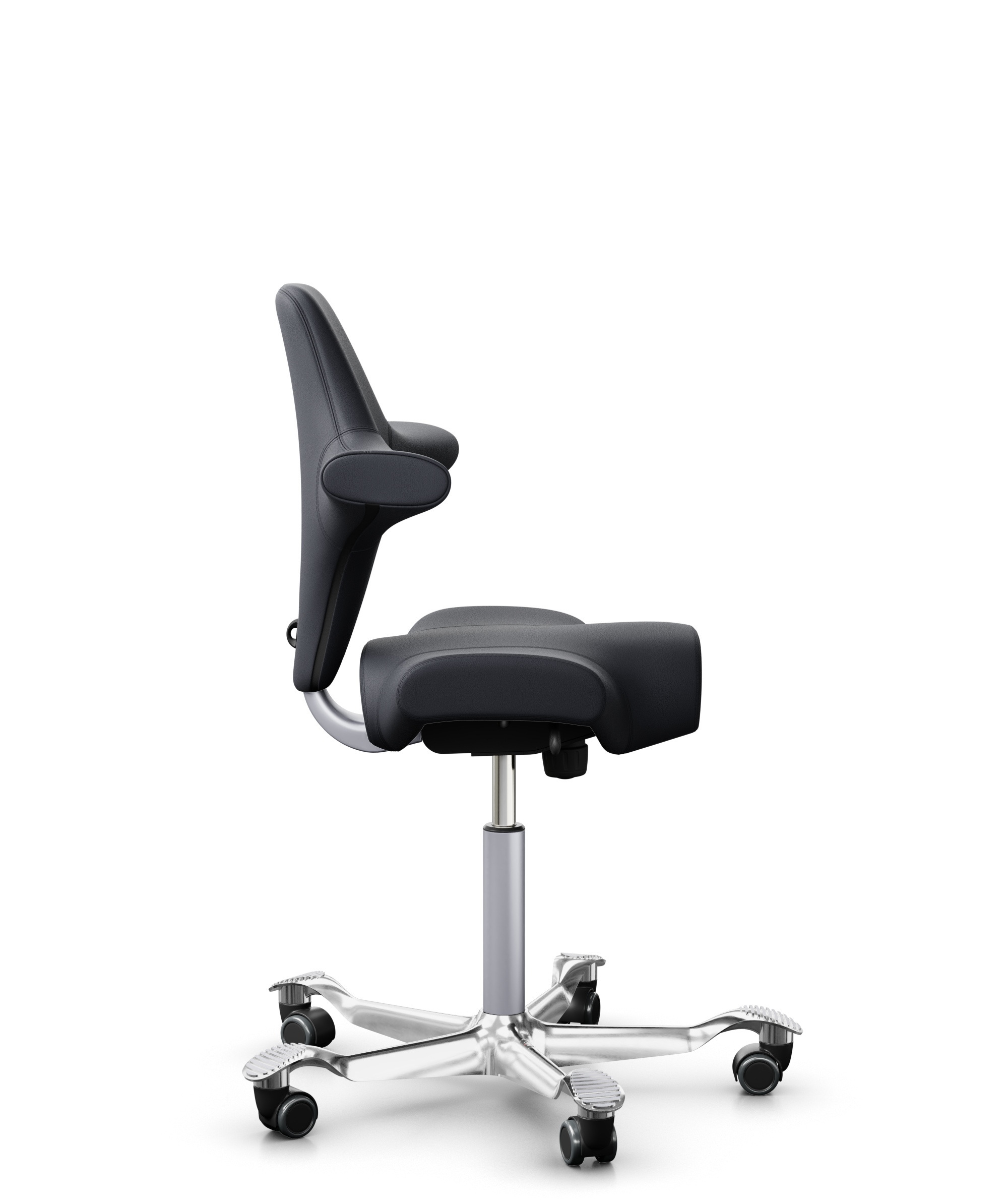 HÅG Capisco 8106 - Paloma Soft (Wollsdorf) - Semi-aniline Leder - PL55185 Charcoal - Framekleur - Zilver - Gasveer - 265 mm (Zithoogte 53-79cm) - Vloercontact - Harde wielen t.b.v. zachte vloeren - Voetenring - Nee, geen voetenring - Voetster - Ja, voe... - 1