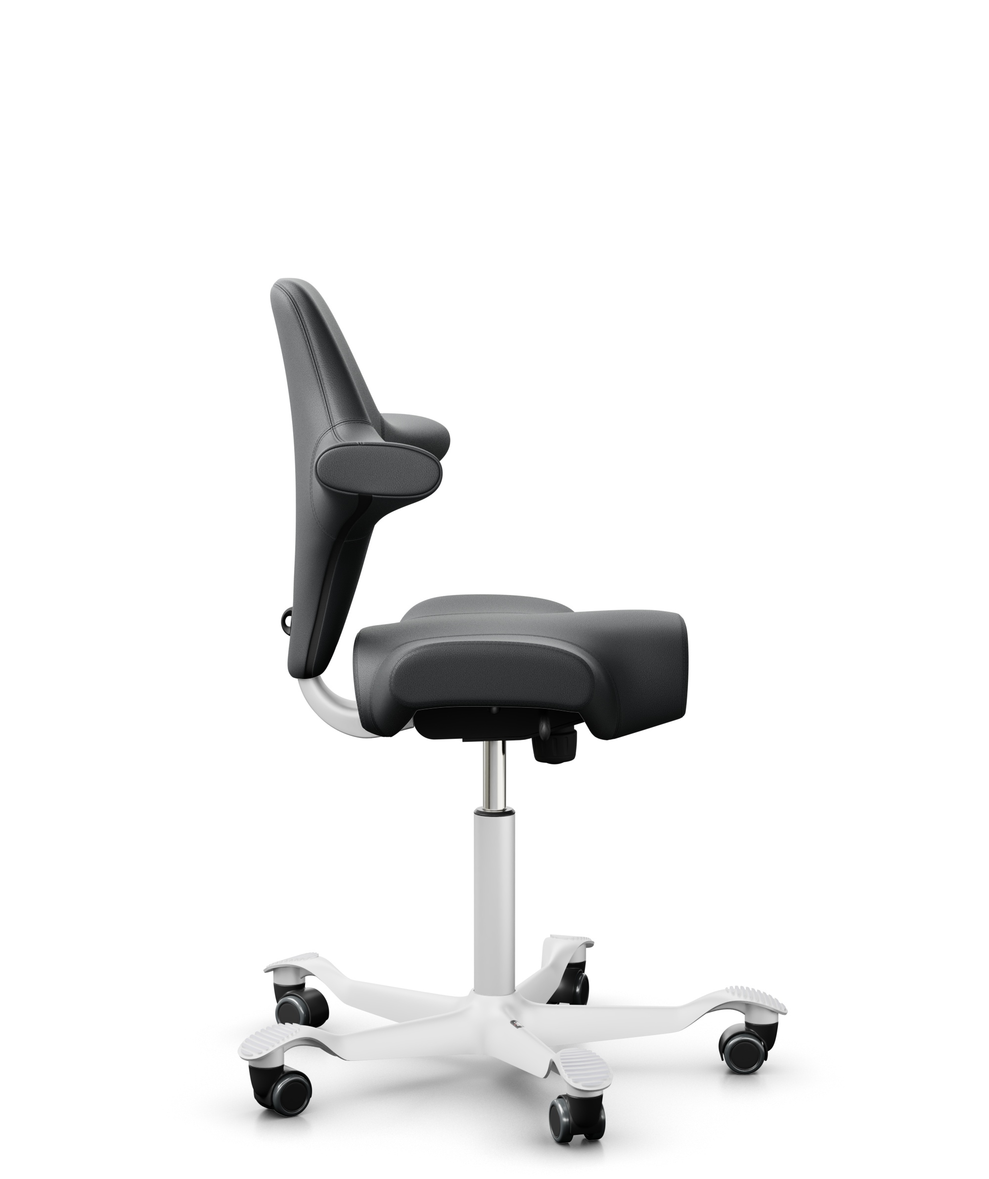 HÅG Capisco 8106 - Paloma Soft (Wollsdorf) - Semi-aniline Leder - PL55206 Grey - Framekleur - Wit - Gasveer - 150 mm (Zithoogte 40-55cm) - Vloercontact - Zachte wielen t.b.v. harde vloeren - Voetenring - Nee, geen voetenring - Voetster - Nee, voetster ... - 1