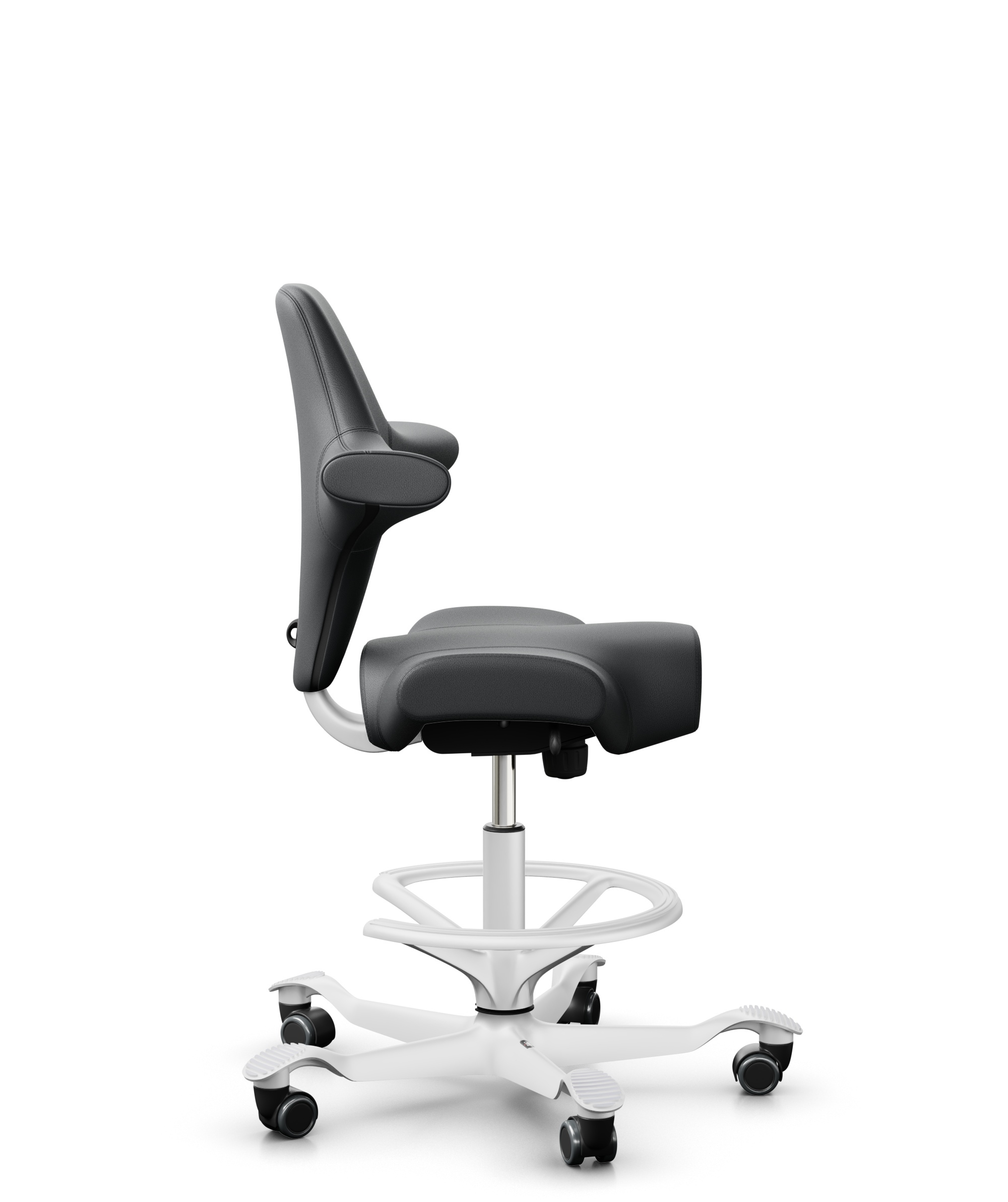 HÅG Capisco 8106 - Paloma Soft (Wollsdorf) - Semi-aniline Leder - PL55206 Grey - Framekleur - Wit - Gasveer - 265 mm (Zithoogte 53-79cm) - Vloercontact - Zachte wielen t.b.v. harde vloeren - Voetenring - Ja, in framekleur - Voetster - Nee, voetster in ... - 1