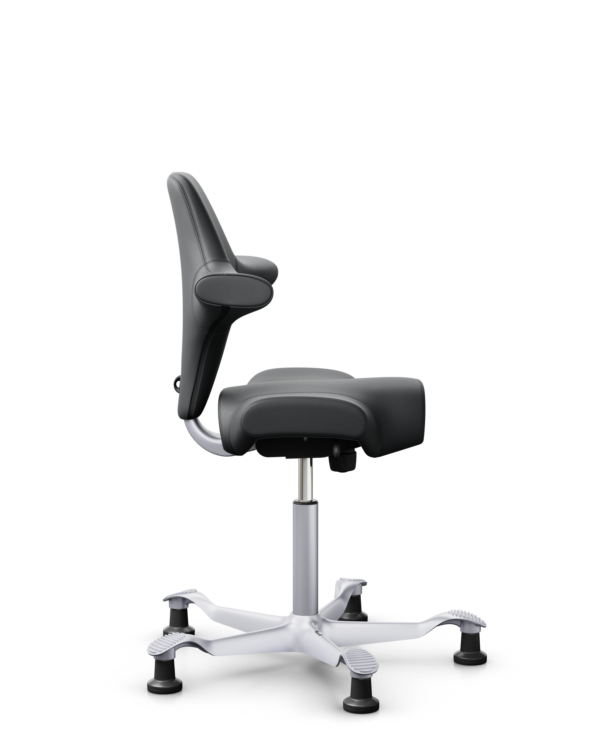 HÅG Capisco 8106 - Paloma Soft (Wollsdorf) - Semi-aniline Leder - PL55206 Grey - Framekleur - Zilver - Gasveer - 150 mm (Zithoogte 40-55cm) - Vloercontact - Glijdoppen - Voetenring - Nee, geen voetenring - Voetster - Nee, voetster in framekleur - 1