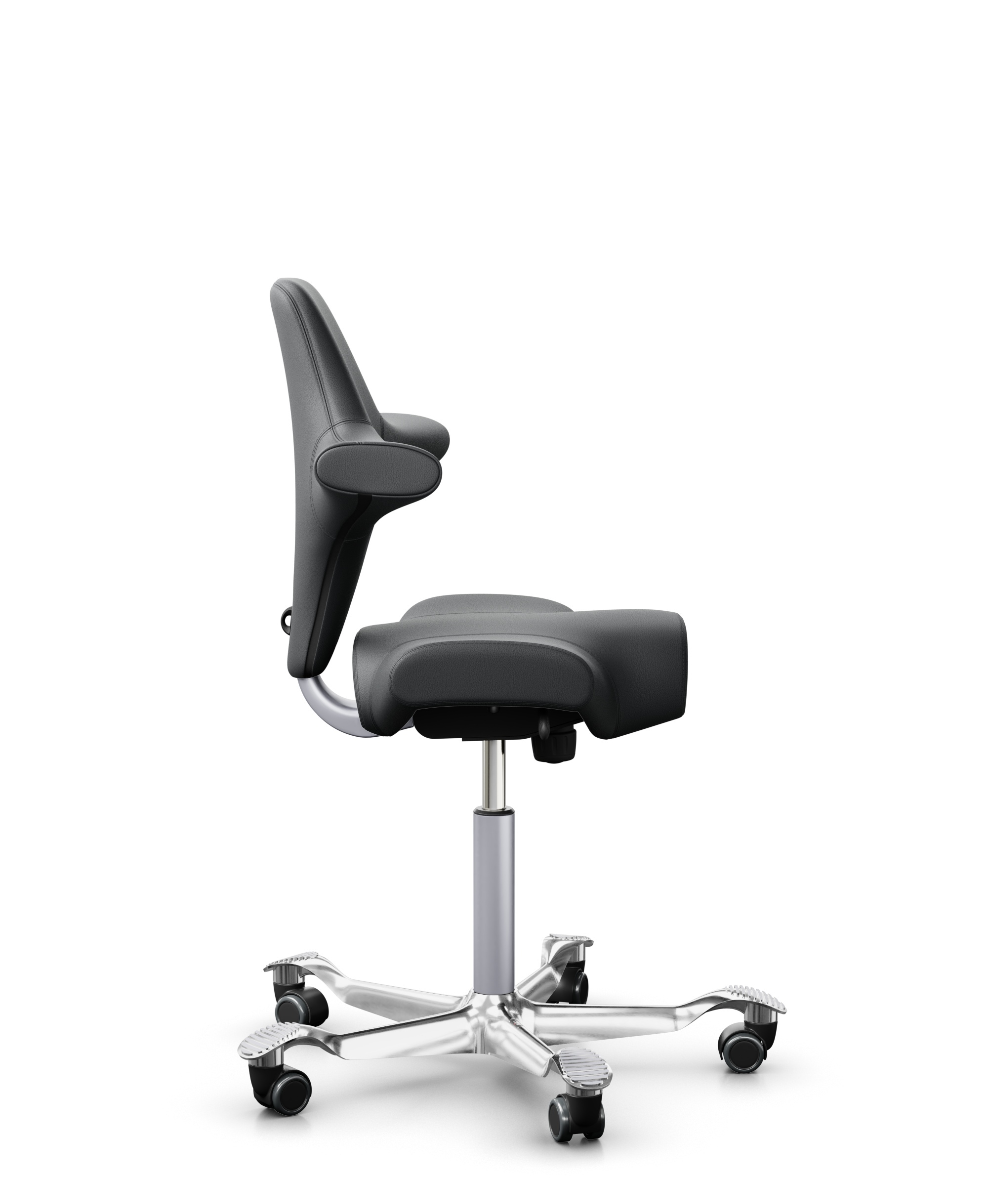 HÅG Capisco 8106 - Paloma Soft (Wollsdorf) - Semi-aniline Leder - PL55206 Grey - Framekleur - Zilver - Gasveer - 200 mm (Zithoogte 46-64cm) - Vloercontact - Zachte wielen t.b.v. harde vloeren - Voetenring - Nee, geen voetenring - Voetster - Ja, voetste... - 1