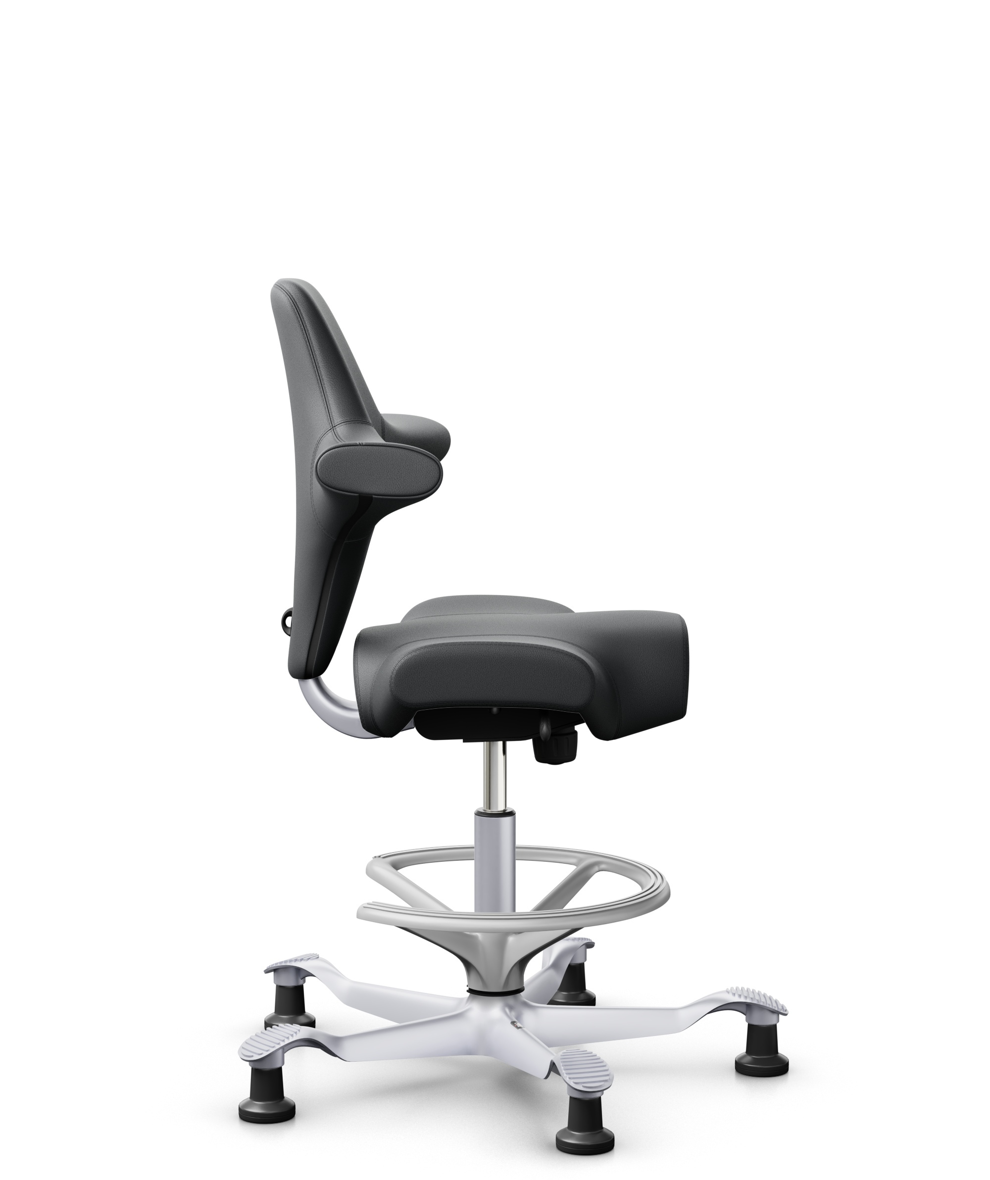 HÅG Capisco 8106 - Paloma Soft (Wollsdorf) - Semi-aniline Leder - PL55206 Grey - Framekleur - Zilver - Gasveer - 265 mm (Zithoogte 53-79cm) - Vloercontact - Glijdoppen - Voetenring - Ja, in framekleur - Voetster - Nee, voetster in framekleur - 1