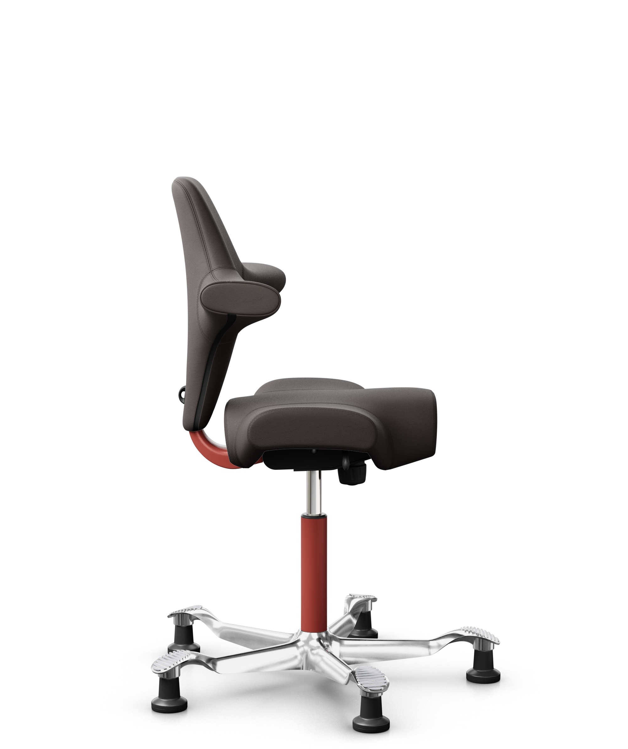 HÅG Capisco 8106 - Elmosoft (Elmo) - Semi-aniline Leder - EL93068 - Dark brown - Framekleur - Blush Rose - Gasveer - 150 mm (Zithoogte 40-55cm) - Vloercontact - Glijdoppen - Voetenring - Nee, geen voetenring - Voetster - Ja, voetster in gepolijst alumi... - 1