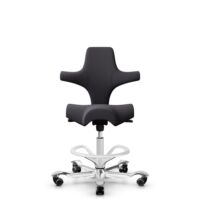 HÅG Capisco 8106 - Xtreme (Camira) - Polyester recyclé - EXR145 - Charcoal - Blanc - 265 mm (hauteur d’assise 53–79 cm) - Roues souples pour sols durs