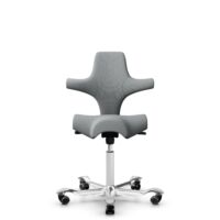HÅG Capisco 8106 - Select (Gabriel) - Laine / Polyamide - SC60131 - Light ash grey - Blanc - 265 mm (hauteur d’assise 53–79 cm) - Roues souples pour sols durs