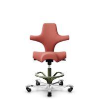 HÅG Capisco 8106 - Oceanic (Camira) - Recycled Polyester - OCI012 - Orange-red - Moss Grey - 265 mm (seat height 53-79cm) - Hard castors for soft floors