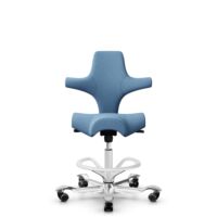 HÅG Capisco 8106 - Oceanic (Camira) - Recycled Polyester - OCI011 - Light blue - White - 200 mm (seat height 46-64cm) - Hard castors for soft floors