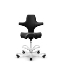HÅG Capisco 8106 - Puxx 1 (Oniro) - Polyurethan-Kunstleder - PU215816 - Black - Weiß - 265 mm (Sitzhöhe 53-79cm) - Harte Rollen für weiche Böden