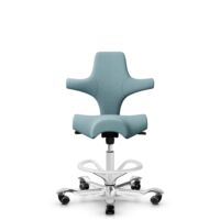 HÅG Capisco 8106 - Sirdal (GU) - Wolle - SRD730 Blue - Weiß - 200 mm (Sitzhöhe 46-64cm) - Weiche Rollen für harte Böden