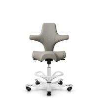 HÅG Capisco 8106 - Steelcut Trio 3 (Kvadrat) - Wolle / Polyamid - STT253 - Beige-grey - Weiß - 200 mm (Sitzhöhe 46-64cm) - Weiche Rollen für harte Böden