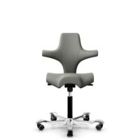 HÅG Capisco 8106 - Paloma Soft (Wollsdorf) - Semi-aniline leather - ATG55115 - Warm grey - Black - 200 mm (seat height 46-64cm) - Hard castors for soft floors