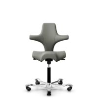 HÅG Capisco 8106 - Paloma Soft (Wollsdorf) - Semi-aniline leather - ATG55115 - Warm grey - Black - 265 mm (seat height 53-79cm) - Soft castors for hard floors