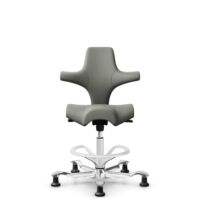 HÅG Capisco 8106 - Paloma Soft (Wollsdorf) - Semi-aniline leather - ATG55115 - Warm grey - White - 265 mm (seat height 53-79cm) - Glides