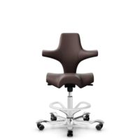 HÅG Capisco 8106 - Paloma Soft (Wollsdorf) - Semi-aniline leather - ATG55130 - Dark brown - White - 200 mm (seat height 46-64cm) - Hard castors for soft floors