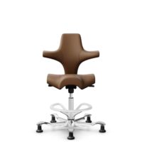 HÅG Capisco 8106 - Paloma Soft (Wollsdorf) - Semi-aniline leather - PL05429 Cognac - White - 200 mm (seat height 46-64cm) - Glides