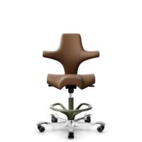HÅG Capisco 8106 - Paloma Soft (Wollsdorf) - Semi-aniline leather - PL05429 Cognac - Moss Grey - 200 mm (seat height 46-64cm) - Soft castors for hard floors