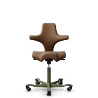 HÅG Capisco 8106 - Paloma Soft (Wollsdorf) - Semi-Anilinleder - PL05429 Cognac - Moss Grey - 265 mm (Sitzhöhe 53-79cm) - Harte Rollen für weiche Böden
