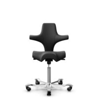 HÅG Capisco 8106 - Paloma Soft (Wollsdorf) - Semi-aniline leather - PL56100 Black - Silver - 150mm (seat height 40–55cm) - Hard castors for soft floors