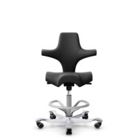 HÅG Capisco 8106 - Paloma Soft (Wollsdorf) - Semi-aniline leather - PL56100 Black - Silver - 265 mm (seat height 53-79cm) - Soft castors for hard floors