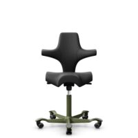 HÅG Capisco 8106 - Paloma Soft (Wollsdorf) - Semi-aniline leather - PL56100 Black - Moss Grey - 265 mm (seat height 53-79cm) - Hard castors for soft floors