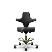 HÅG Capisco 8106 - Paloma Soft (Wollsdorf) - Semi-aniline leather - PL56100 Black - Moss Grey - 265 mm (seat height 53-79cm) - Hard castors for soft floors