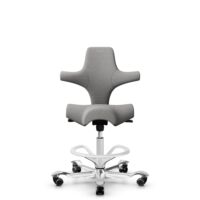 HÅG Capisco 8106 - Cura Loop (Gabriel) - Recycled Polyester - CLP60110 Light grey - White - 200 mm (seat height 46-64cm) - Hard castors for soft floors