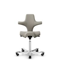 HÅG Capisco 8106 - Mainline Flax (Camira) - Wolle / Leinen - MLF002 Beige-Grey - Weiß - 265 mm (Sitzhöhe 53-79cm) - Weiche Rollen für harte Böden