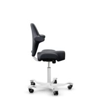 HÅG Capisco 8106 - Paloma Soft (Wollsdorf) - Semi-aniline leather - ATG55185 - Charcoal - White - 150mm (seat height 40–55cm) - Soft castors for hard floors