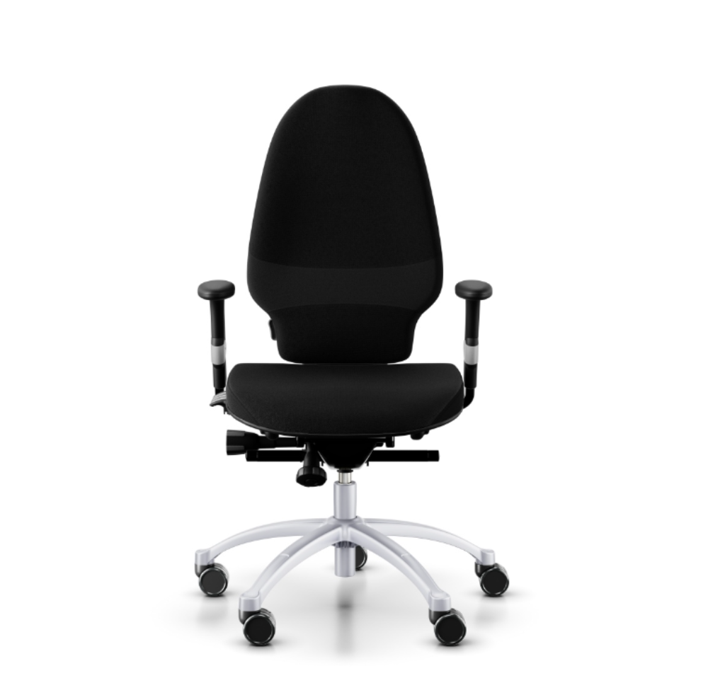 RH Extend 220 Ergonomischer Bürostuhl – XL-Sitzfläche, Schwarz mit silbernem Gestell