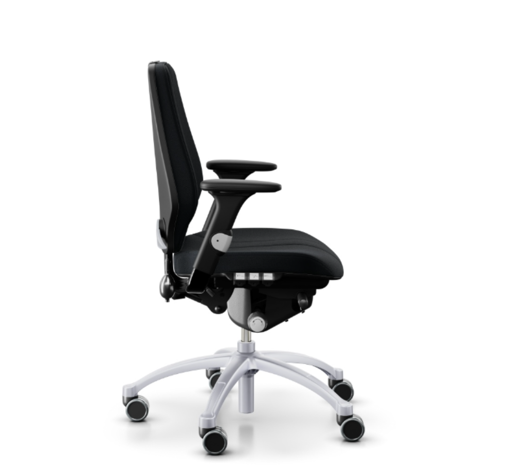 Zijaanzicht RH Logic 300 Ergonomische Bureaustoel Zwart met Zilver Frame