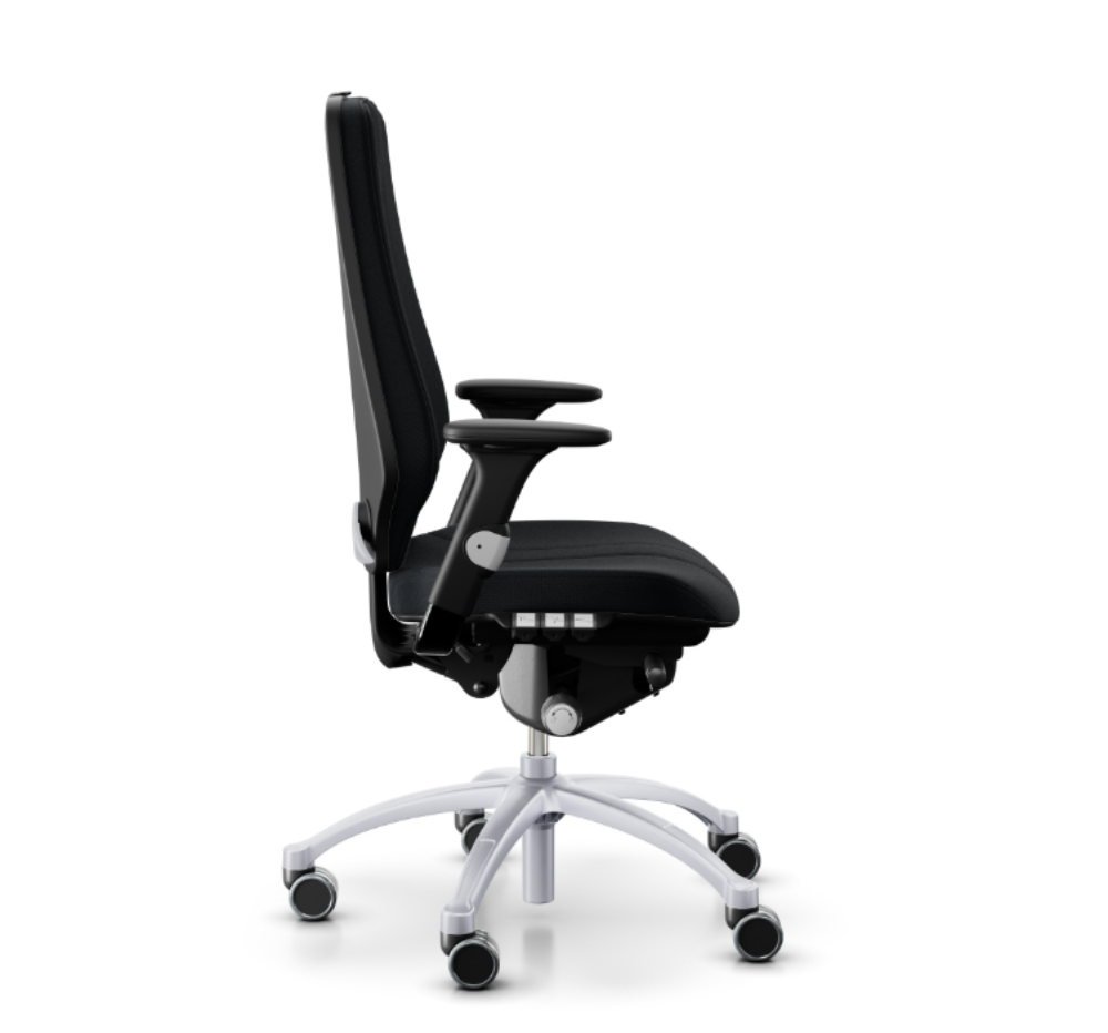 Zijaanzicht RH Logic 400 Ergonomische Bureaustoel Zwart met Zilver Frame
