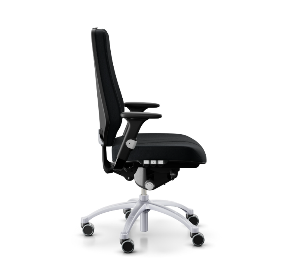 Zijaanzicht RH Logic 400 Elite 24 uurs Bureaustoel XL Zwart met Zilver Frame