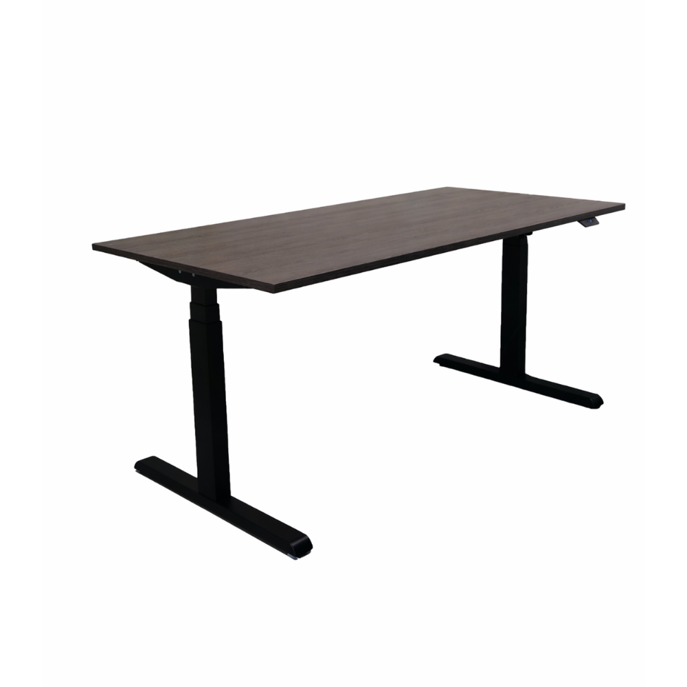 Bruin eiken tafelblad met zwart onderstel